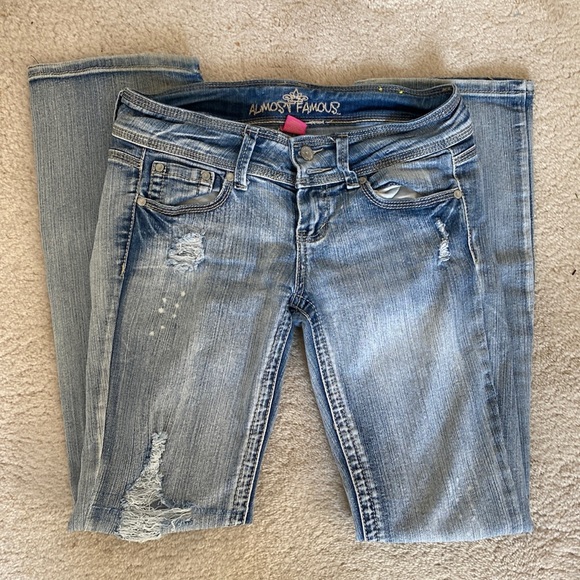 Almost Famous Denim - Juniors Flare Distressed Almost Famous Jeans